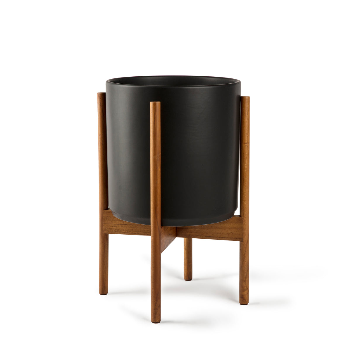 Cylinder Planter with Teak Stand 10&quot;