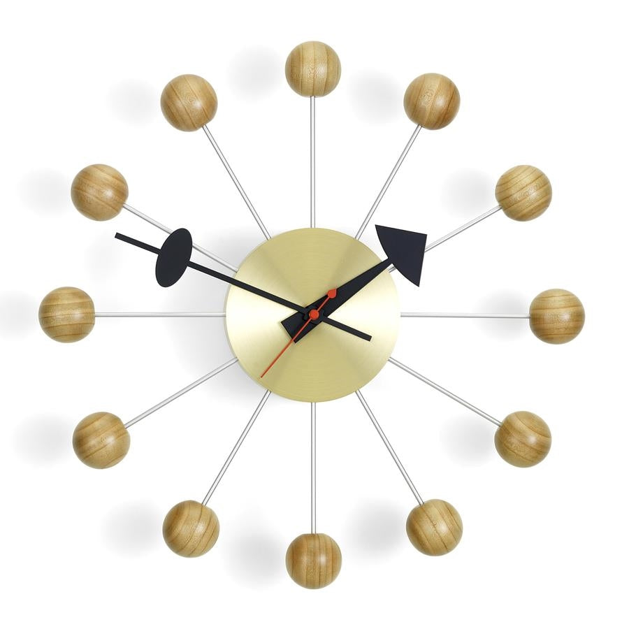 nelson ball clock natural cherry - brass