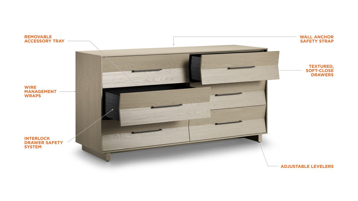 KAVA Bedroom 9686 6-Drawer Dresser