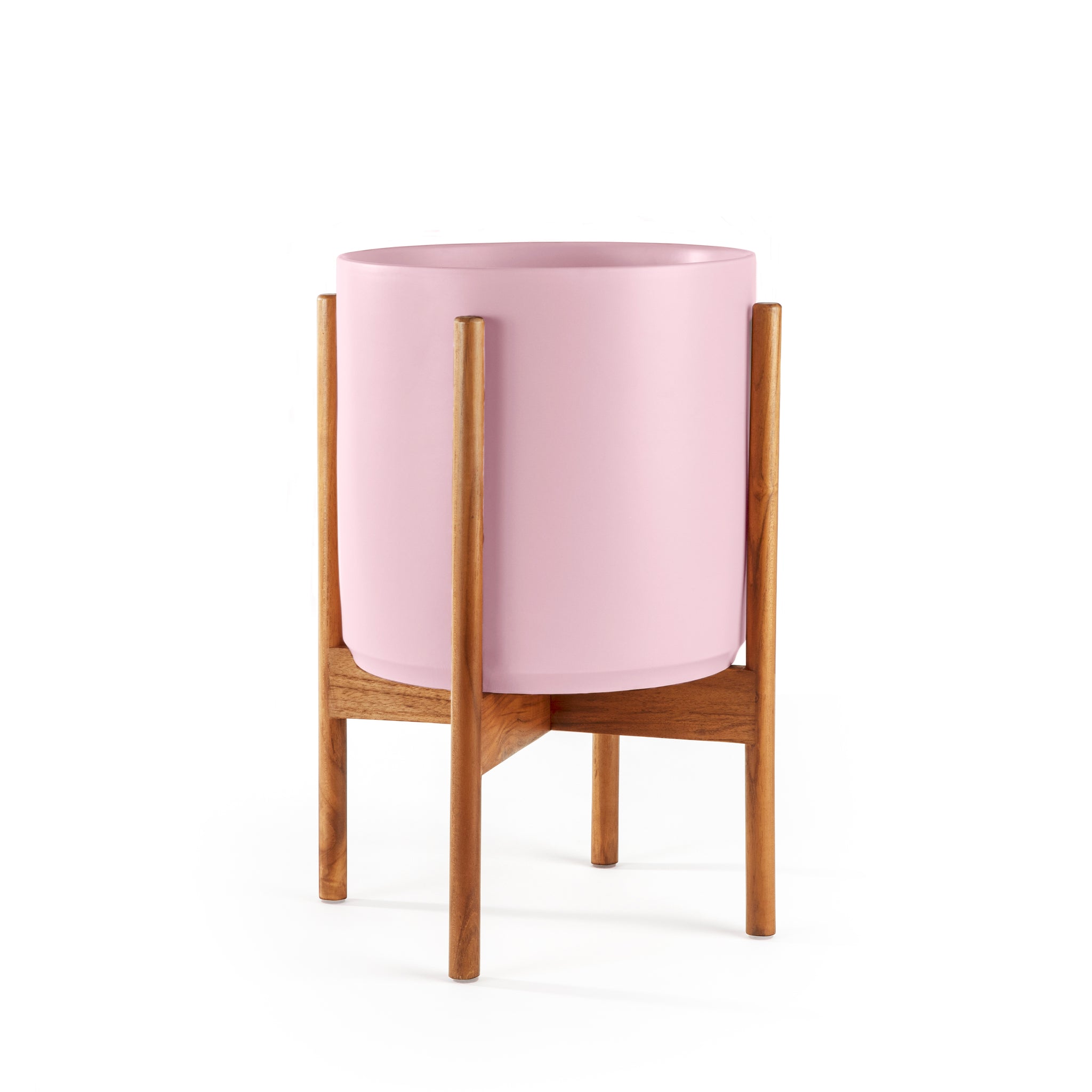 cylinder plant pot with stand Cylinder Planter with Teak Stand 10"