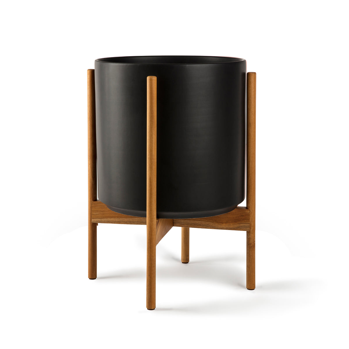 Cylinder Planter with Teak Stand 12&quot;