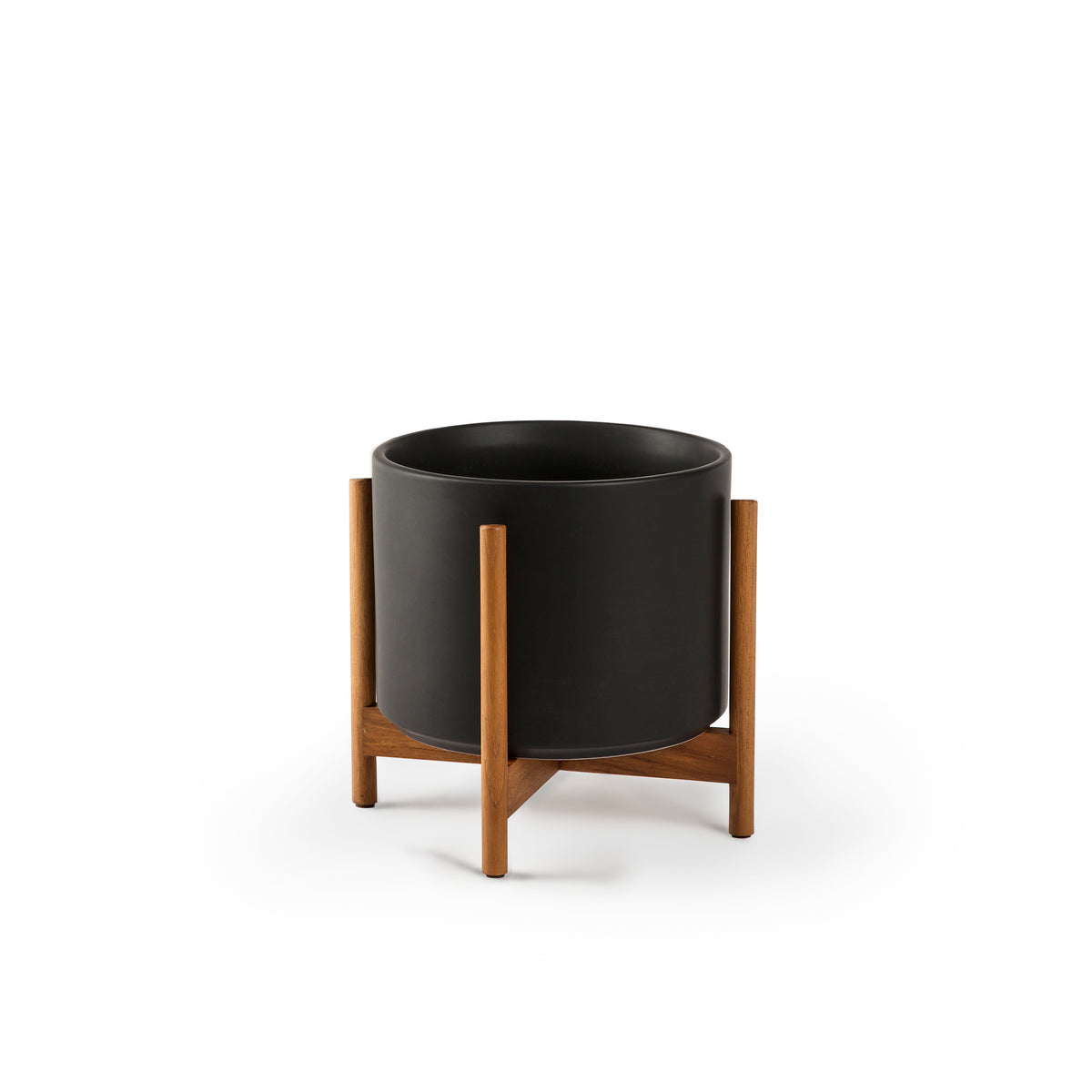 Cylinder Planter with Teak Stand 8&quot;
