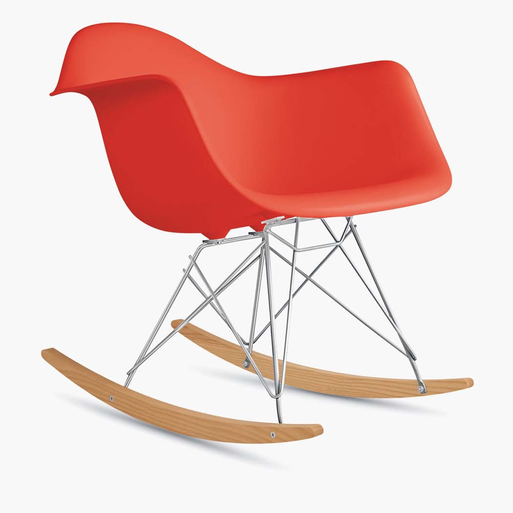 Eames Molded Plastic Armchair, Rocker Base - Red Orange Shell